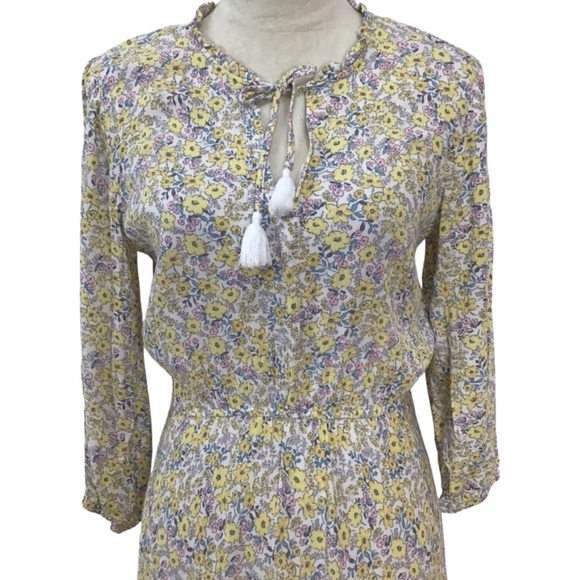 Loft Beach Peasant Boho Floral Tassel Tie Dress Cover Up Size Small - Picture 4 of 6